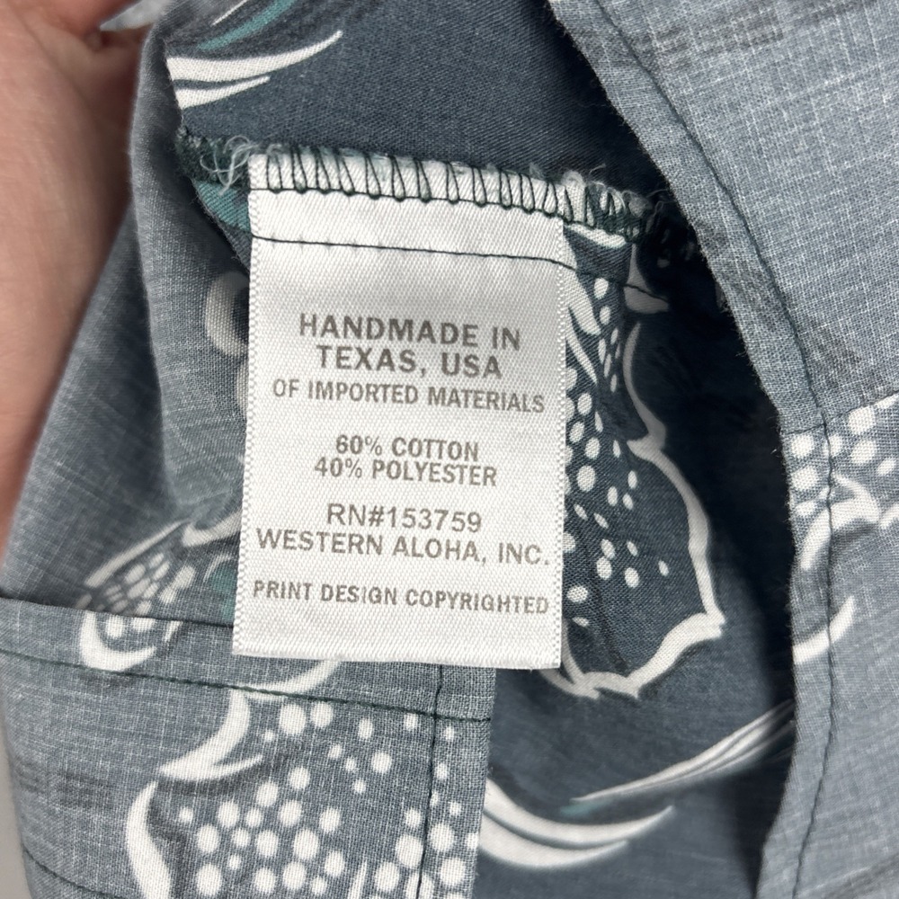 Western Aloha Shirt Mens Large Blue Gray Floral Hawaiian Button Up Casual Beach - Picture 6 of 9